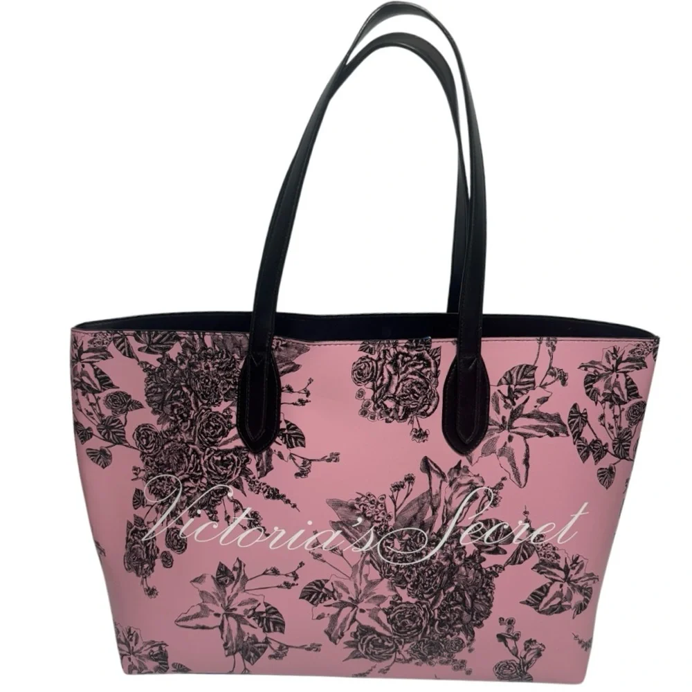 Victoria’s Secret Tote Bag Pink Rose French Lovers Large Travel Bag Faux Leather